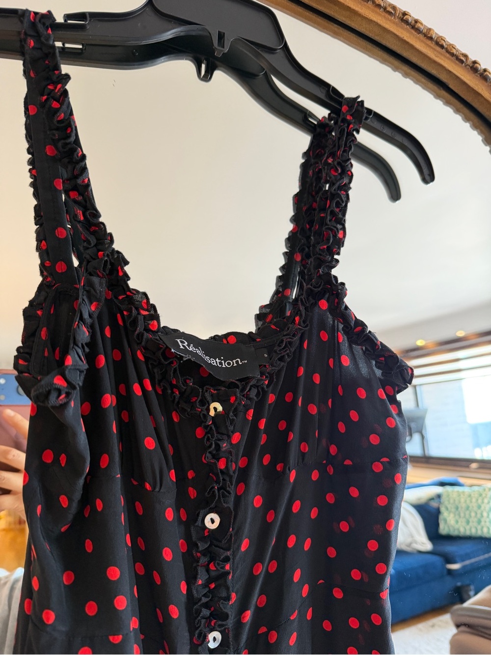 Realisation Par Black Midi Dress with Red Polka Dot Print - Picture 4 of 6